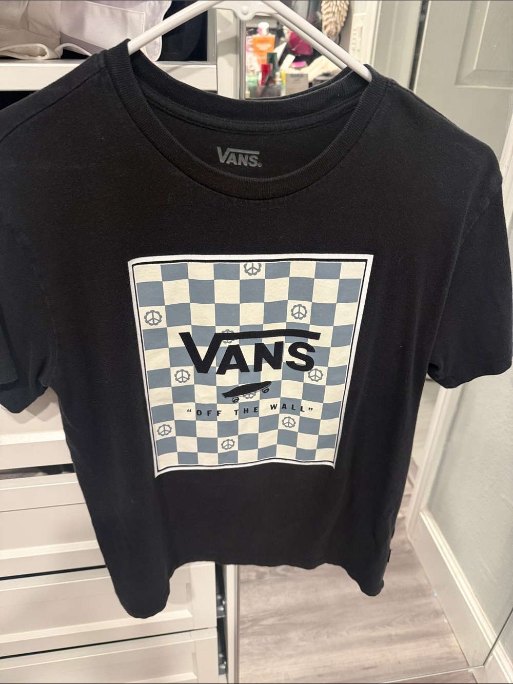 Vans Black T-Shirt with Blue & White Checkerboard Logo
